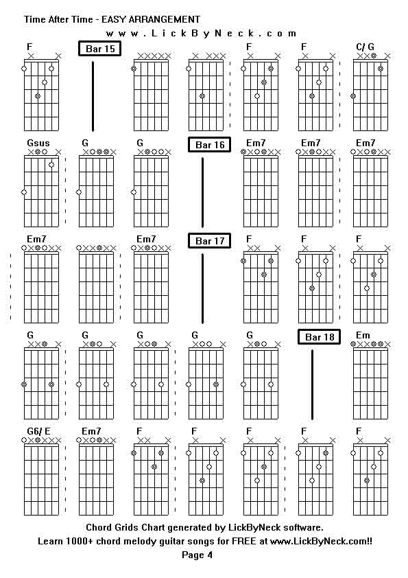 Chord Grids Chart of chord melody fingerstyle guitar song-Time After Time - EASY ARRANGEMENT,generated by LickByNeck software.